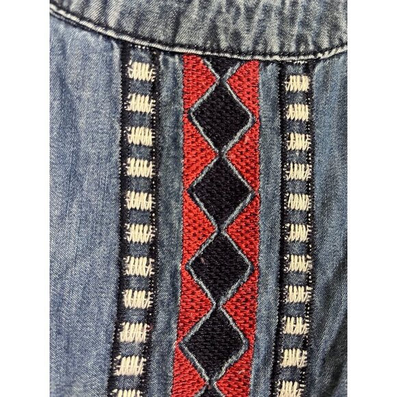 Cato Top Women 26 Blue Chambray Halter Embroidery Boho Western 80s Retro Artsy - Picture 9 of 13